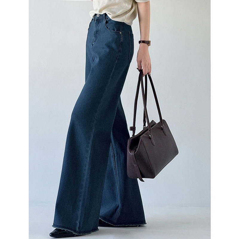 Juzhi Early Autumn New High-Waisted Slim Straight Jeans Loose Retro Blue Women's Versatile Artifact 53027