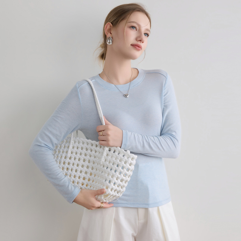 Lenzing Tencel Lyocell Top with Round Neck, 2026 Spring/Summer Slim Fit Versatile Wool Base Layer for Women, Can Be Worn Outside Lenzing Tencel Lyocell Top with Round Neck, 2026 Spring/Summer Slim Fit Versatile Wool Base Layer for Women, Can Be Worn Outside