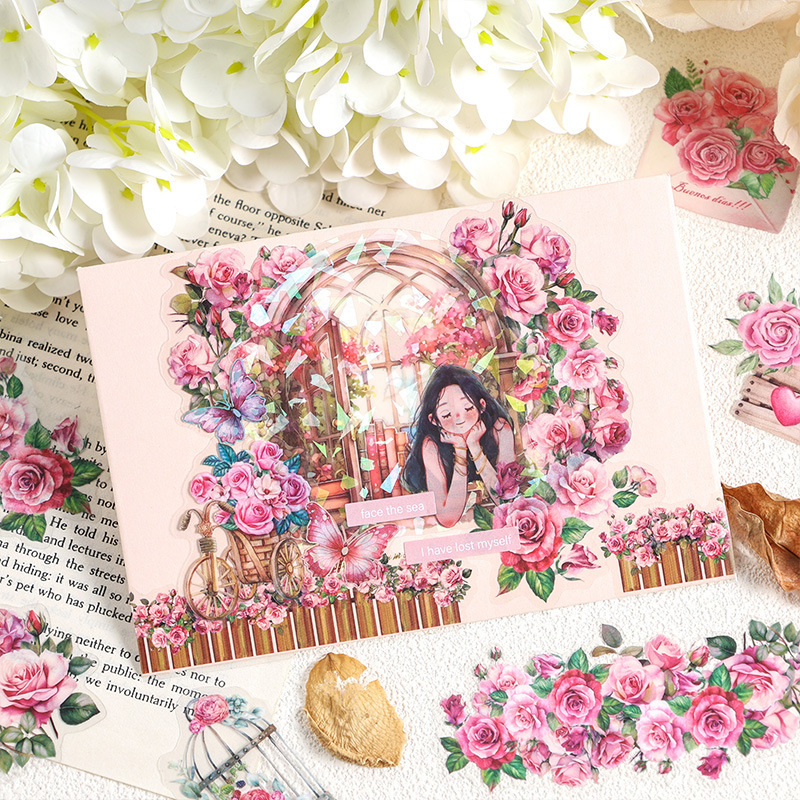 Antiguo jardín transparente pegatinas impermeables para mascotas bolsas diy diario pegatinas retro transfronterizas pegatinas de paisaje floral