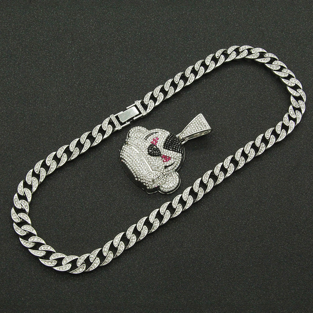 hip hop full diamond three-dimensional monkey pendant necklace domineering Cuban chain necklace