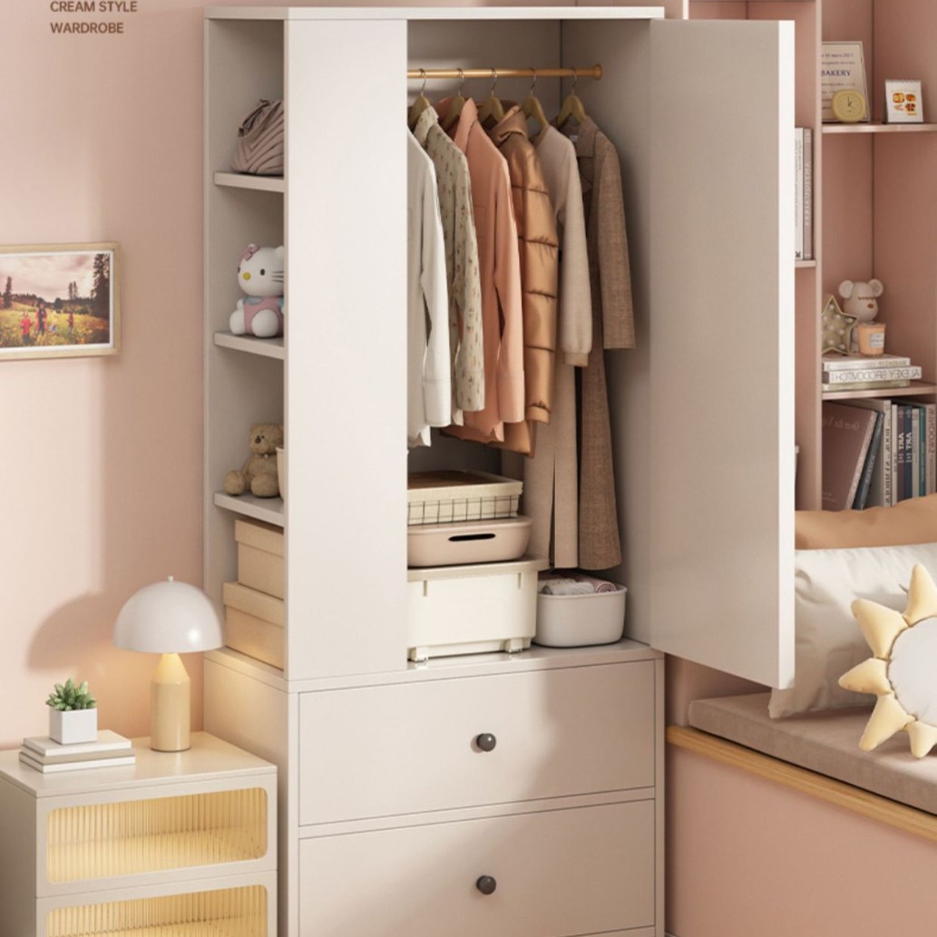 Wardrobe Bedroom Home Rental Simple Sliding Door Hanging Wardrobe Small Apartment Space-Saving Girls Room Small Wardrobe