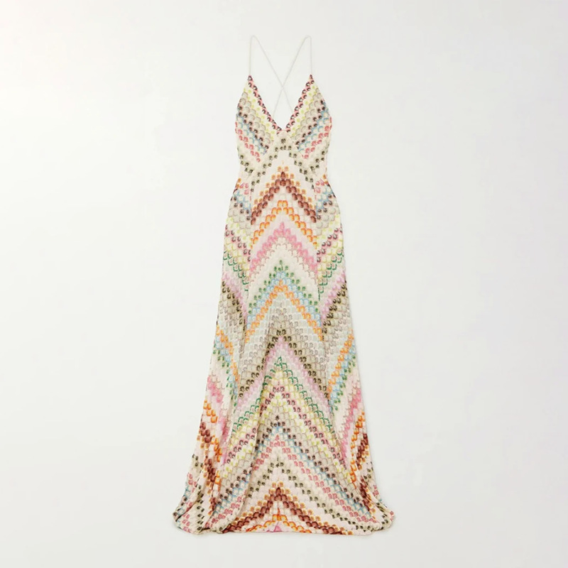 Bohemian Style Bodycon 2025 New Model V-neck Strapless Sleeveless Waist-cinching Slimming Printed Long Dress For Women_ecoleips.com