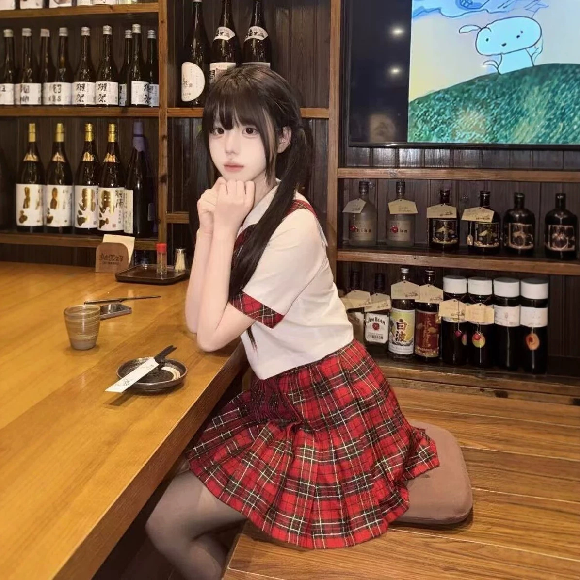 Scottish Cute Girl Sailor Uniform Replica Jk Short-Sleeve Sailor Uniform Pleated Skirt Set Student Jk Japanese-Style Uniform