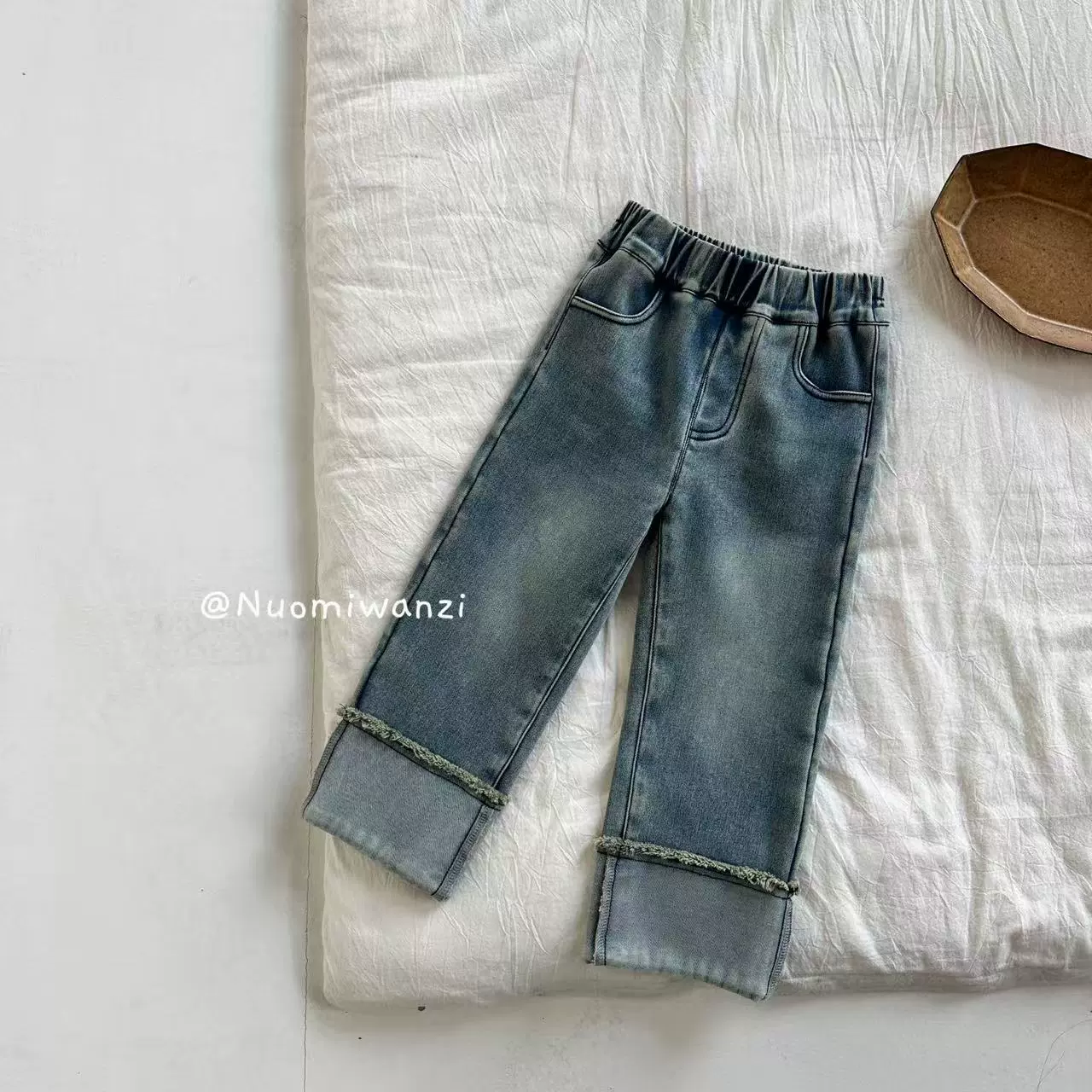 糯米丸子童装2025冬季新款女童韩系百搭洋气阔腿加厚铅笔牛仔裤