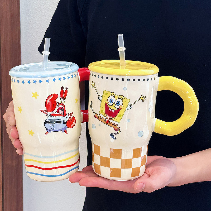 Bob Esponja Pai Daxing Taza de cerámica para niñas Taza de agua para parejas Regalo de cumpleaños de oficina de gran capacidad image 1