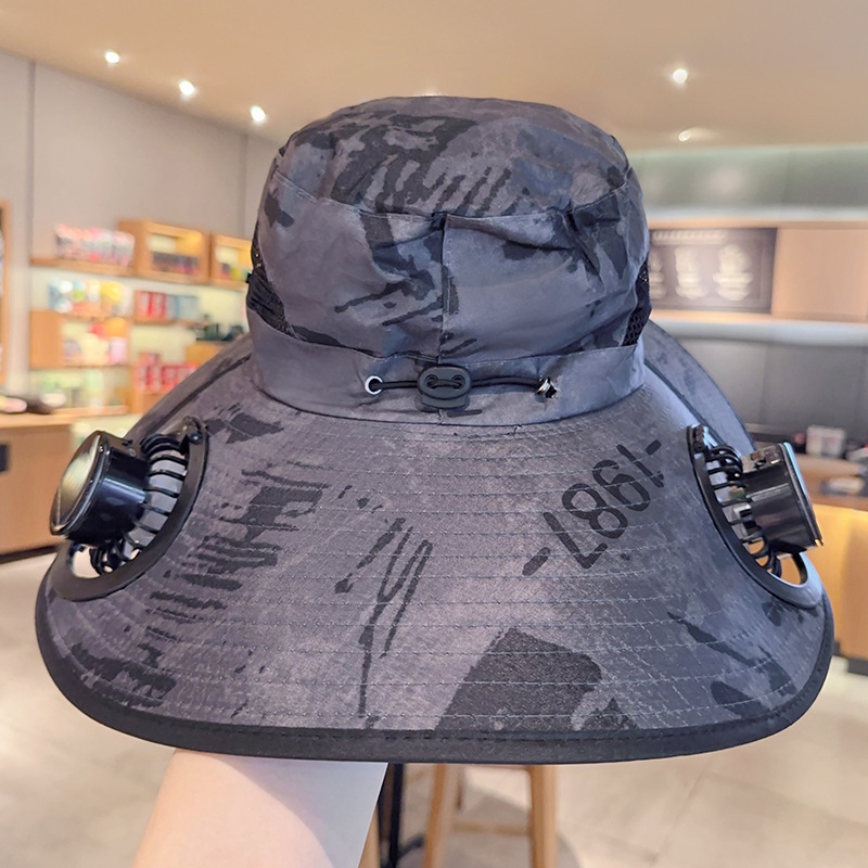 スポット迷彩ソーラーダブルファンキャップ強風漁師帽子夏の屋外登山釣り太陽の帽子|undefined