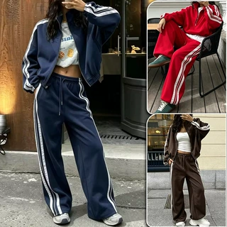 2026秋季新款女装 时尚休闲运动服 舒适宽松拼色卫衣阔腿裤套装