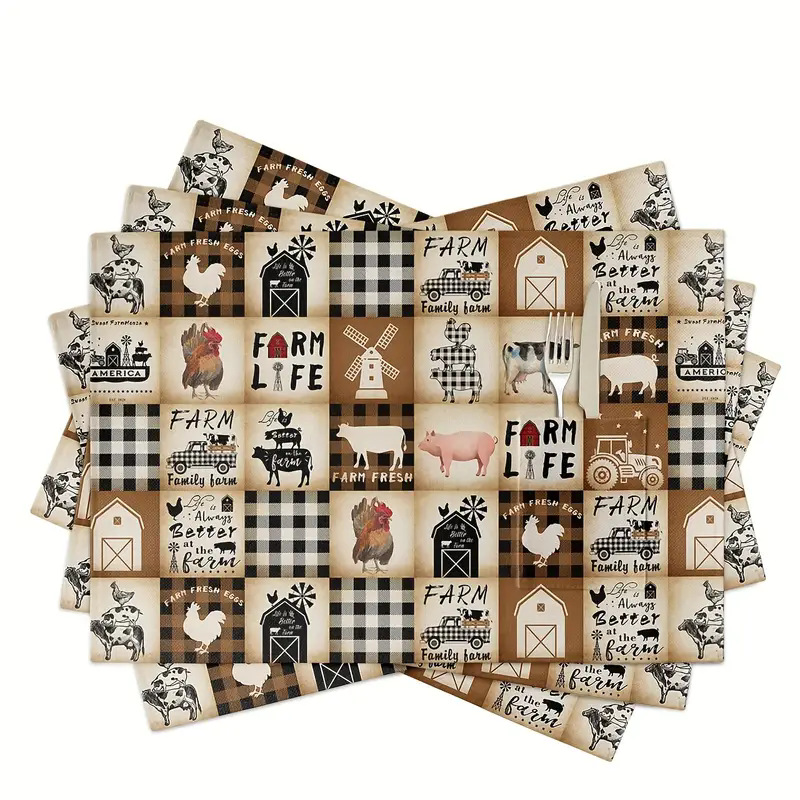 Transfronterizos lino almohadilla de mesa Aliexpress TEMU Amazon almohadilla de mesa cuadrada búfalo rojo almohadilla de Navidad Día de la Independencia