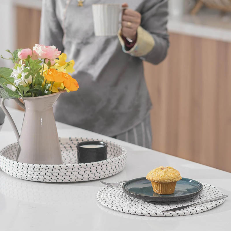 Mantel de mesa Algodón de alta calidad Tejido de cuerda de algodón Almohadilla de aislamiento de Amazon Alfombrilla de olla redonda Alfombrilla de cuenco Alfombrilla de plato antideslizante y antiescaldado