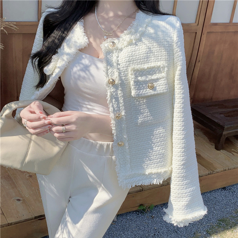 2023 New Spring & Fall Versatile White Small Fragrant Jacket for Women, Unique and Unique Design Short Top