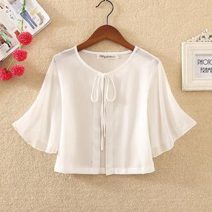 Summer New Chiffon Outer Short Shawl Jacket Women's Thin Solid Color Short-Sleeved Vest