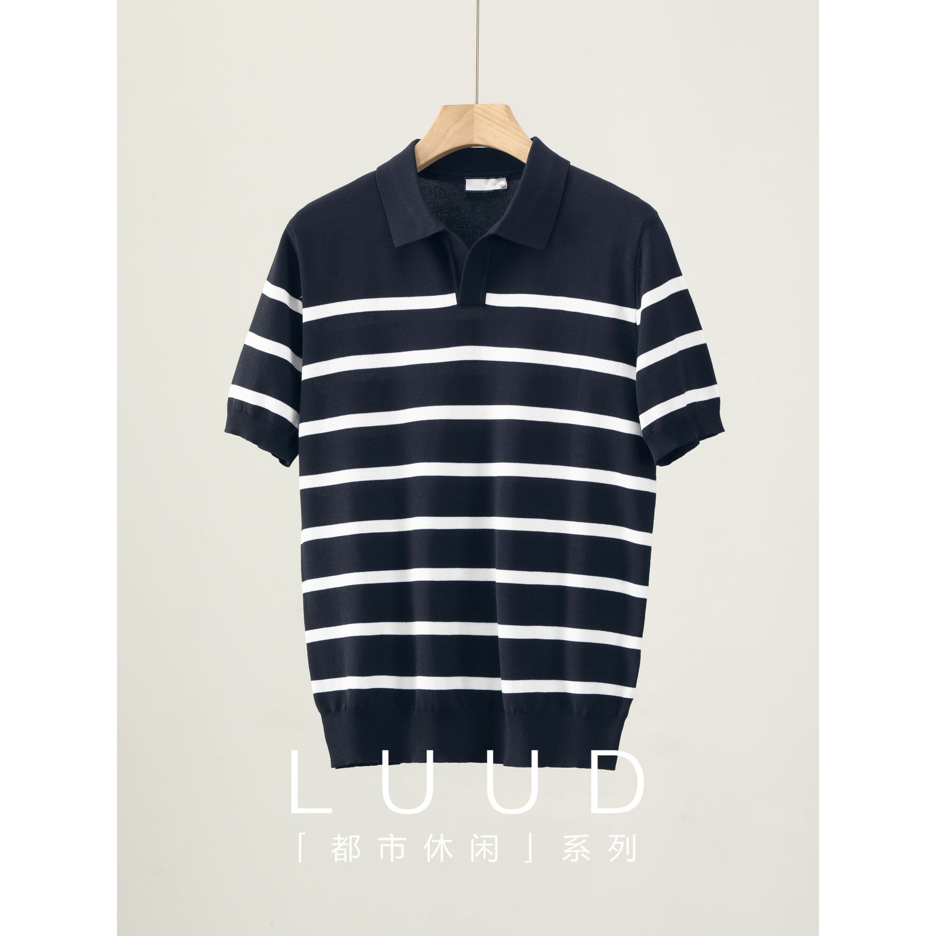 Polo camiseta de punto camiseta de manga corta camiseta de hombre cuello en V gaviota cuello rayas viejas líneas de viento de verano fábrica transfronteriza mayorista