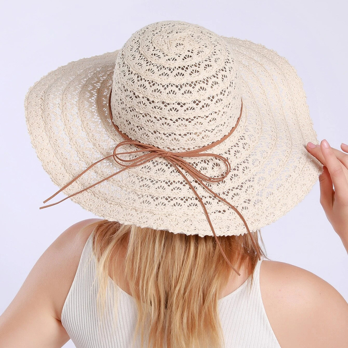 Korean Fashion Big Eaves Breathable Lace Straw Hat display picture 9