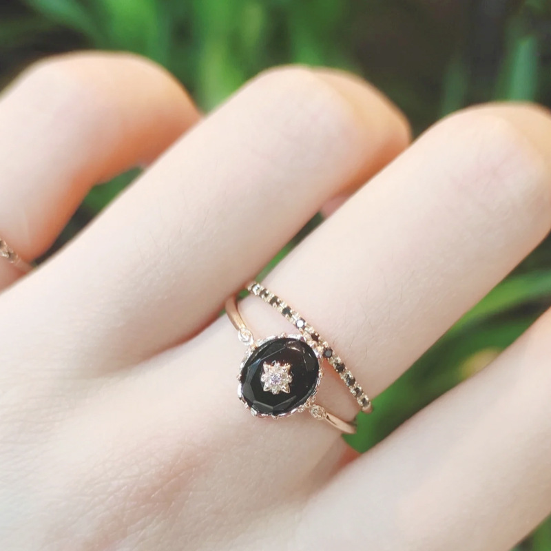 1g Weight Charms, Rings Classification 1 Piece Quantity Holiday, Daily Occasion 925 Sterling Silver Material Flower Pattern All Seasons Season Women's Gender Elegant, Retro Style Japanese Style Opal Palace Vintage Pattern Natural Black Agate Rings Pendants 925 Silver Accessories Suit Autumn New 4