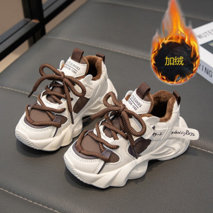 Girls' velvet sneakers 2024 autumn and winter new casual children's shoes children's dad's shoes little girls' cotton shoes winter