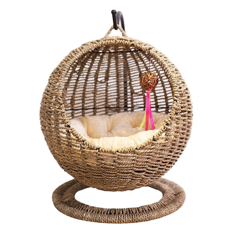 Celebridad de Internet semi-cerrado para mascotas hamaca gato nido gato jaula redonda gato colgando cama cesta ratán verano gato hamaca