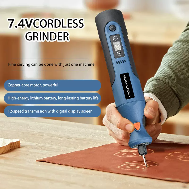 外贸跨境专供工业级蓝色7.4V大功率锂电电磨充电式电磨抛光机直磨
