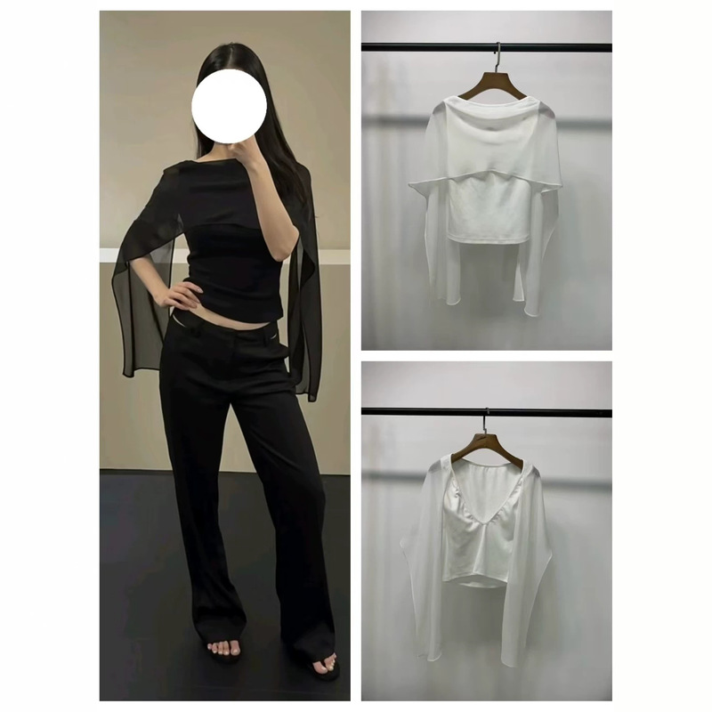 In Stock 2026 Summer New Style Versatile Sheer Shawl Backless Off-Shoulder Tank Top
