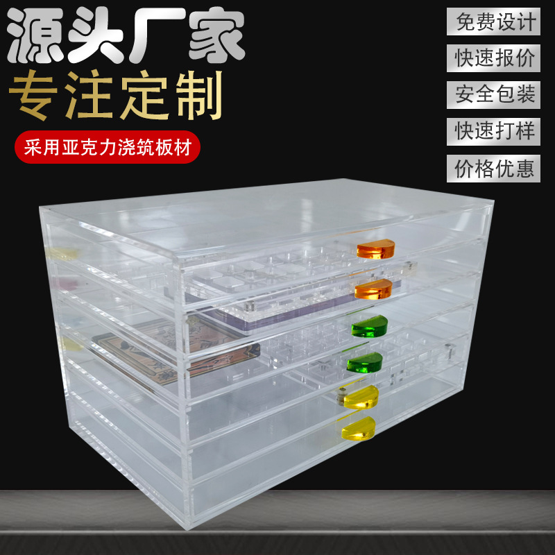 厂家定制化妆品收纳盒彩色拉手桌面储物架亚克力七层抽屉收纳盒