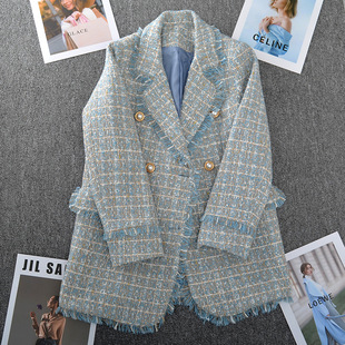New large size women's fat mm small fragrant style suit coat spring fat sister tweed suit coat 200kg