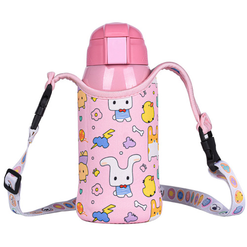 Children's Insulated Cup Cover Universal Cute Cartoon Water Bottle Cover Cross-Shoulder Strap Portable Heatproof Shockproof Protective Cover