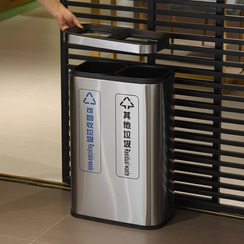 Creativo interior de acero inoxidable clasificación basura grande doble barril de una pieza Comercial Público ocasiones centro comercial ascensor boca