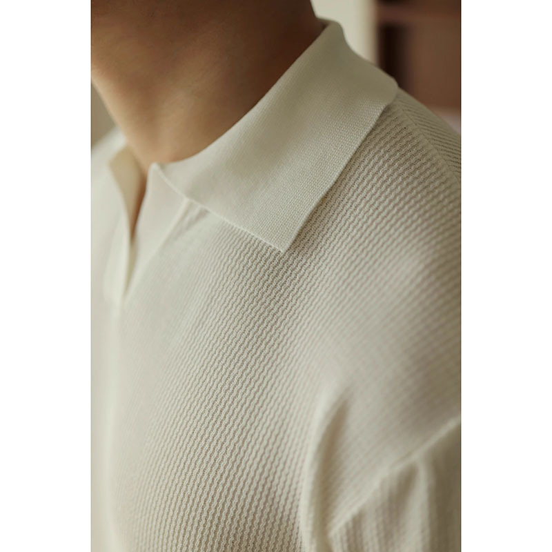 Verano nuevo suéter de punto de seda de hielo de manga corta para hombres camisa POLO de negocios delgada con cuello en V camiseta de moda comercio exterior al por mayor transfronterizo