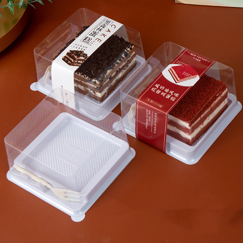红丝绒黑森林千层蛋糕切件包装盒咸味奶油慕斯西点正方盒配叉勺
