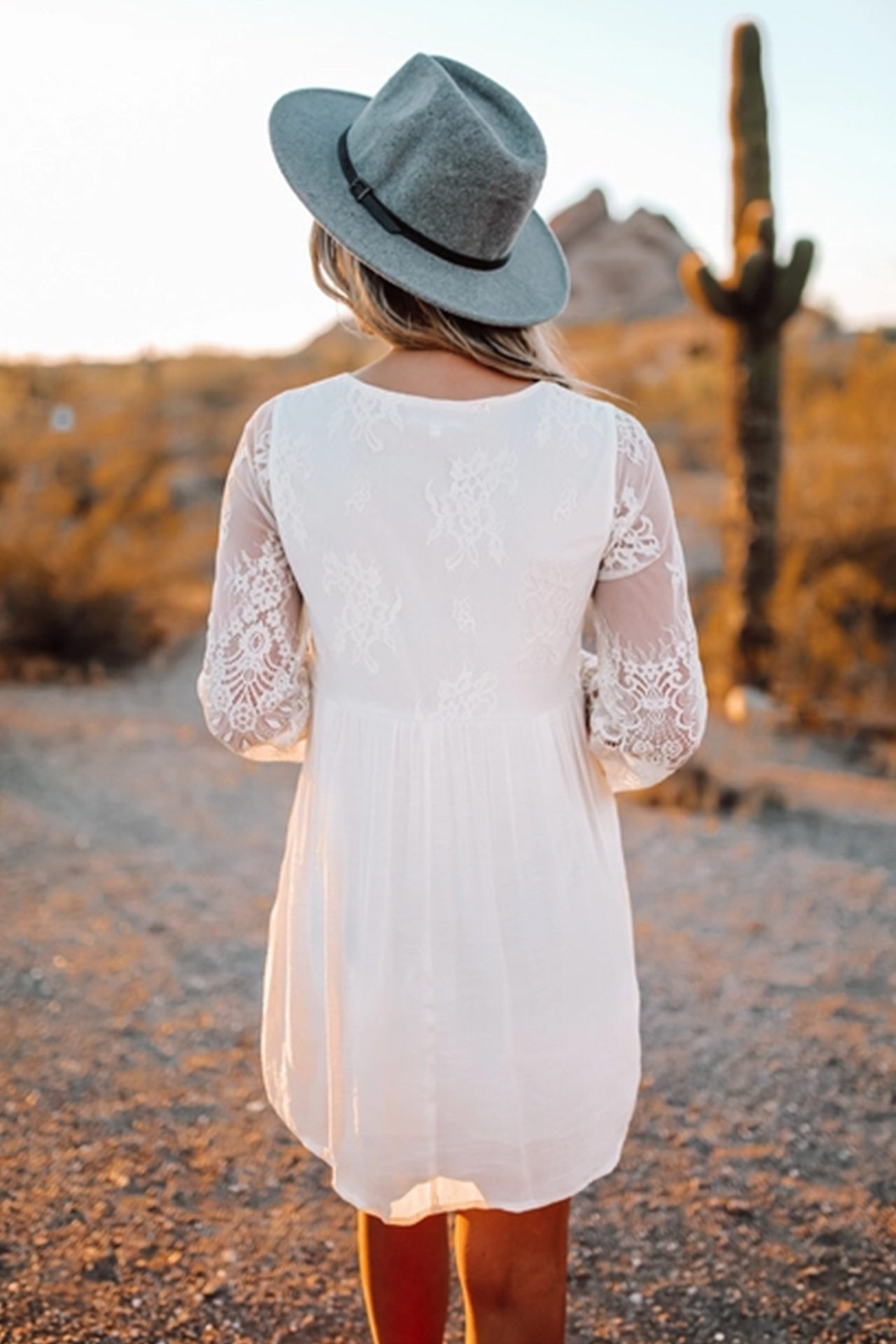 vestido de encaje suelto de cintura alta hueca con cuello en V de color sólido NSHZ128481