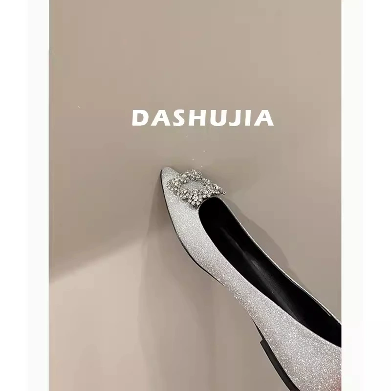 Серебристые блестящие белые снежинки ~ классическая пряжка снежинка плоская обувь для женщин со шёлком стразовый шпилька высокие каблуки