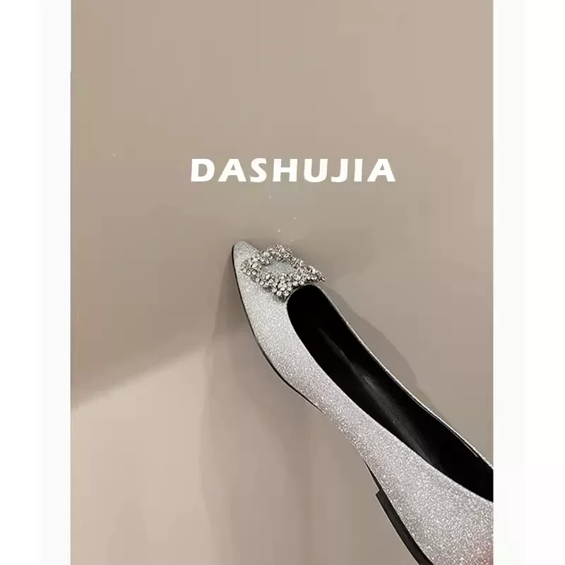 Серебристые блестящие белые снежинки ~ классическая пряжка снежинка плоская обувь для женщин со шёлком стразовый шпилька высокие каблуки