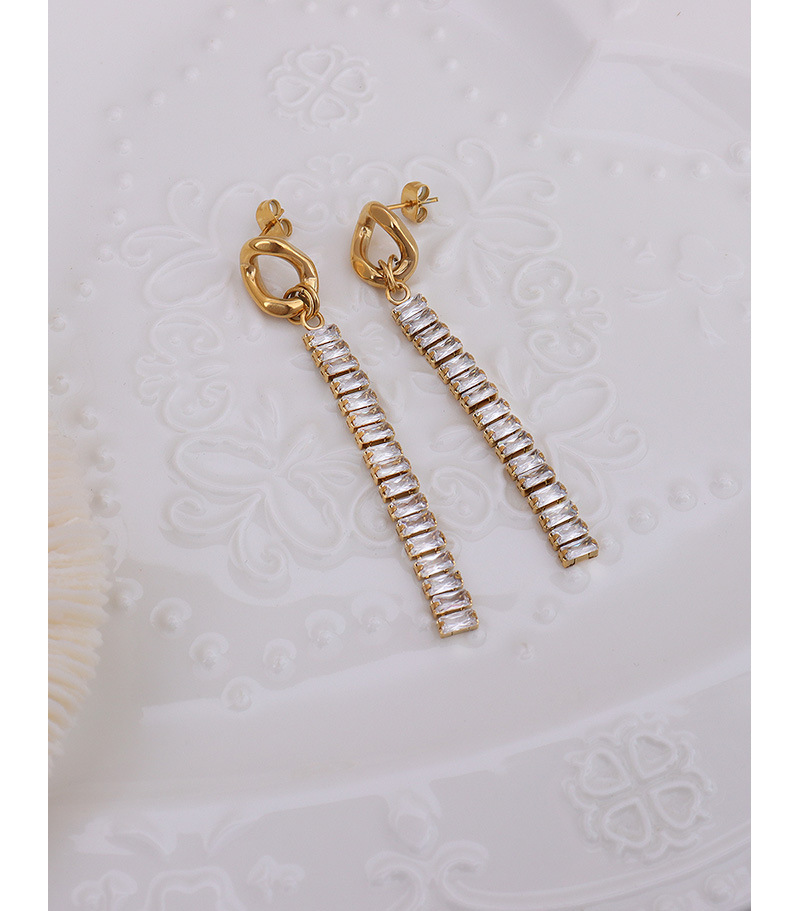 retro full diamond zircon long tassel titanium steel 18k gold earrings wholesalepicture6