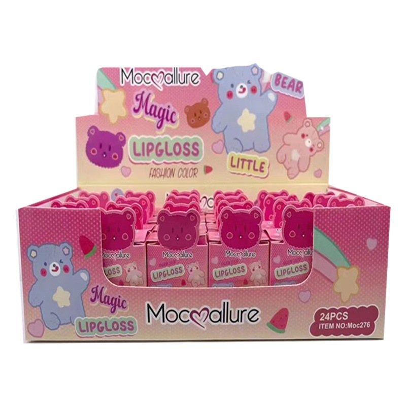 Mocoallure nuevo comercio exterior transfronterizo Oso de dibujos animados llavero lentejuelas labio esmalte lápiz labial agua maquillaje al por mayor