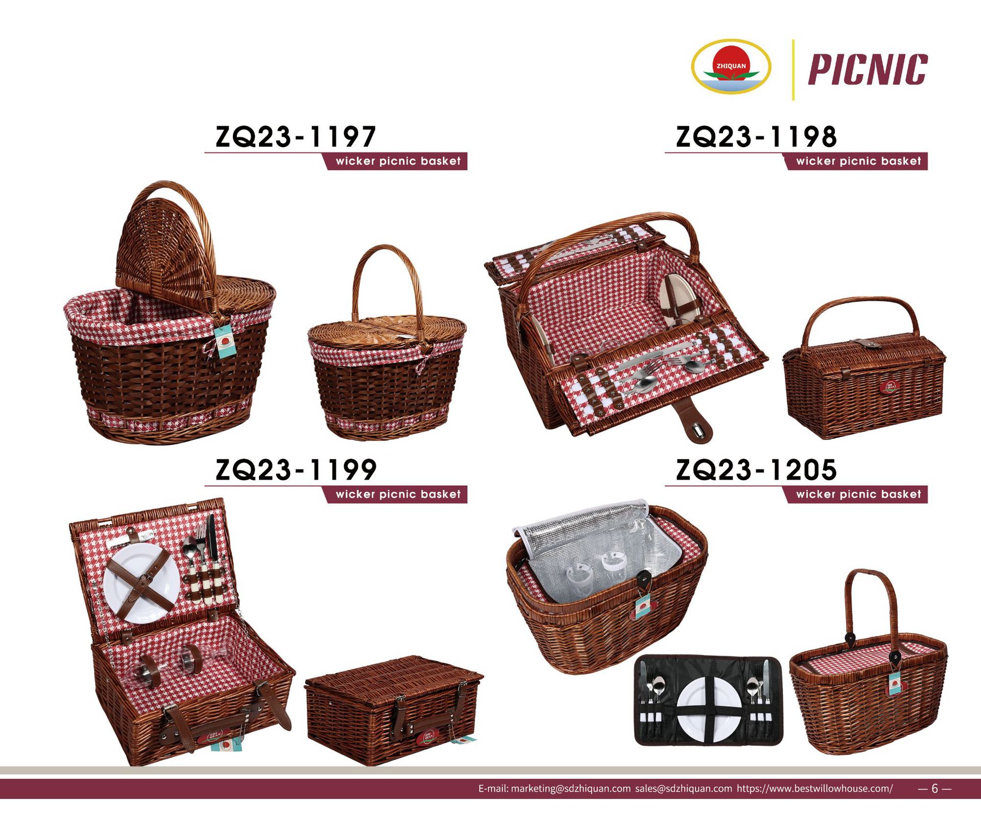 Comercio exterior personalizado de caña trenzada marco de sauce cesta de picnic doble grupo de cuatro bolsas de aislamiento de calor cesta de picnic cesta de sauce picnic