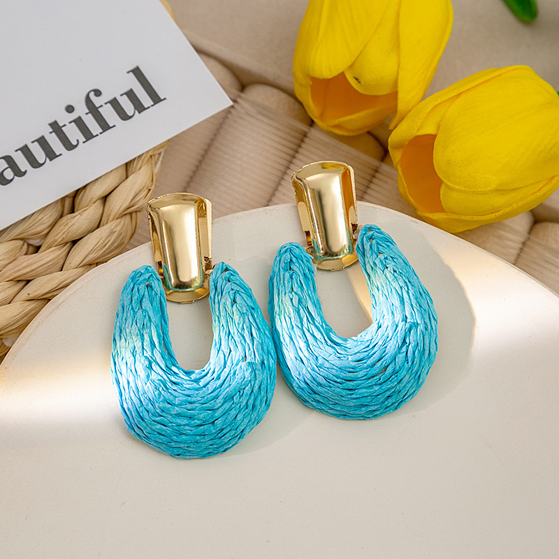 15g Weight Alloy Ear Needle Material Drop Earrings Classification 1 Pair Quantity Holiday, Daily Occasion raffia Material Geometric Pattern Women's Gender Retro Style 1 Pair Retro Geometric Raffia Drop Earrings 5