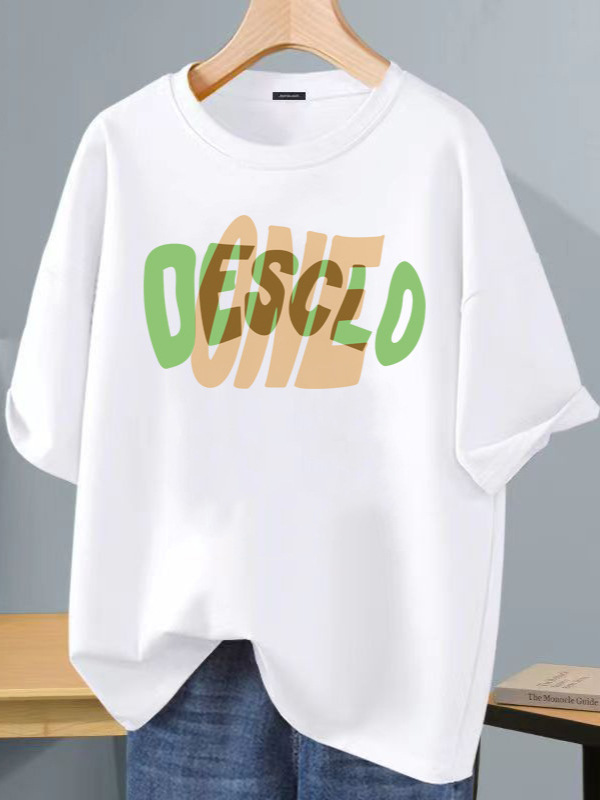 Camiseta de seda helada Hong Kong vientos de diseño letra impresa de cuello redondo camiseta de manga corta para hombres moda versátil hombre casual
