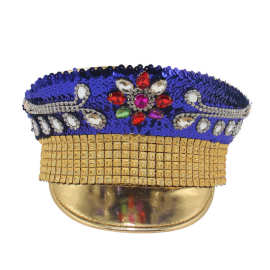 跨境新款点钻海军帽金色宝蓝色外贸亮片大盖帽男女批发舞台帽子