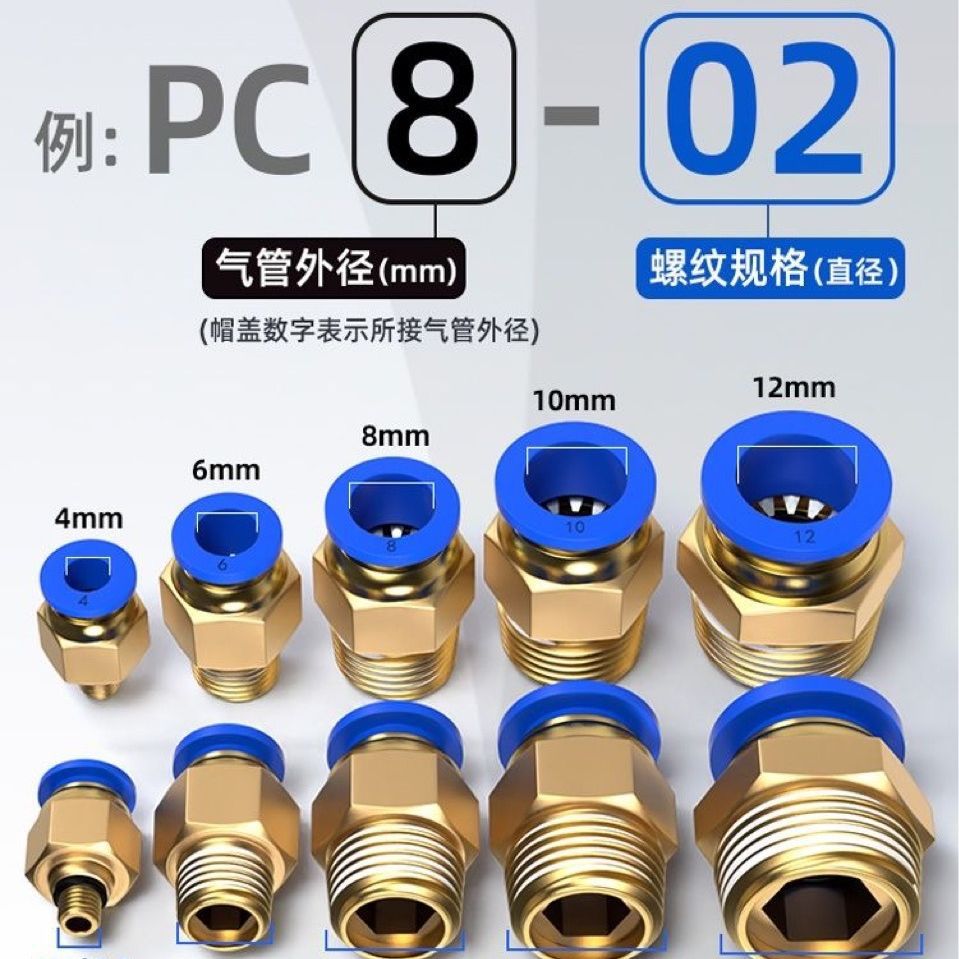 气动气管快速接头PC8-02螺纹直通4-m5快插PC12-0416PC6-01元件