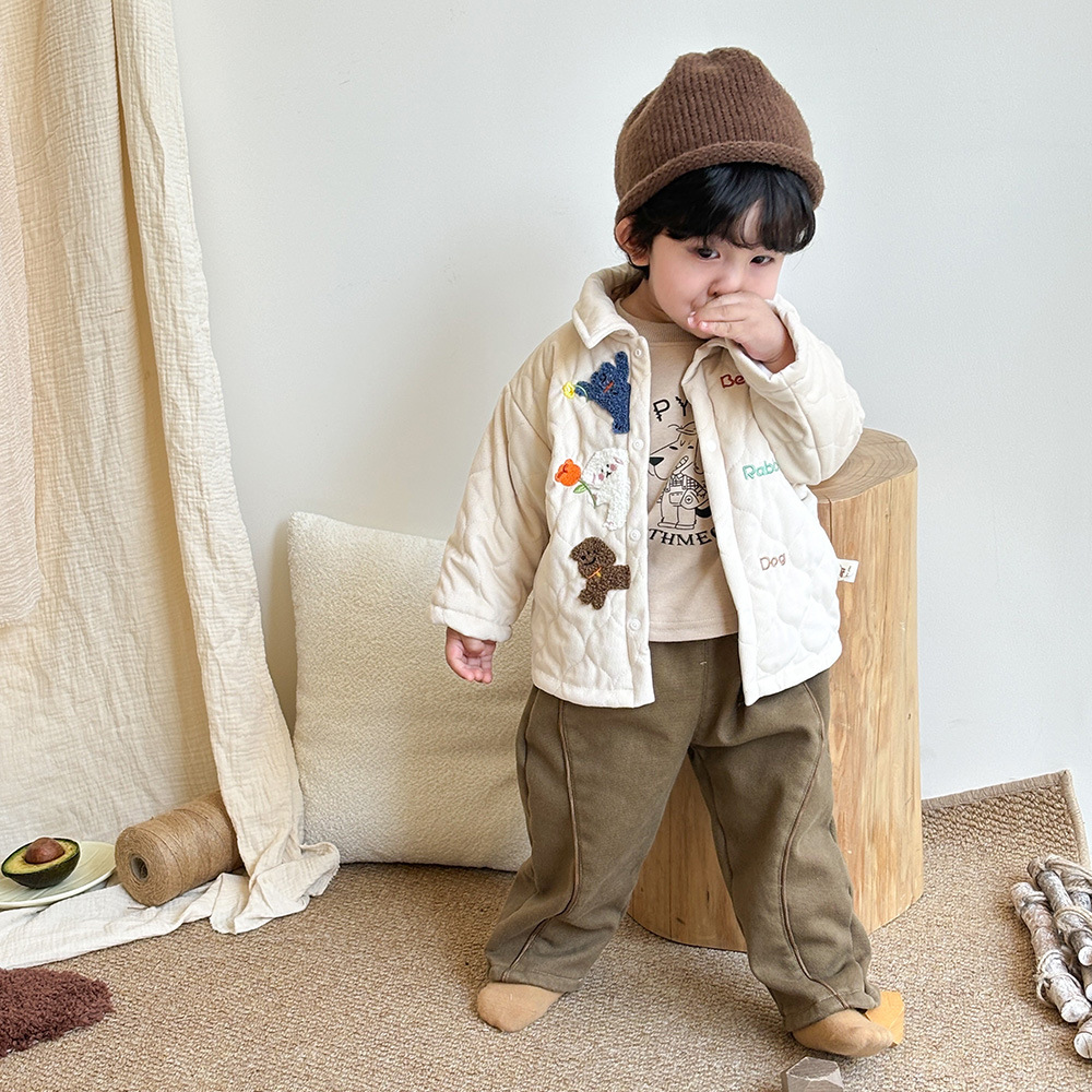 Abrigo cálido engrosado de otoño e invierno para niños Ropa de invierno acolchada linda chaqueta de algodón para bebés más traje de jeans de terciopelo