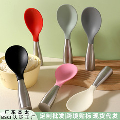 シリコンノンスティックしゃもじ、お手入れ簡単、自立型炊飯器、多目的キッチンツール、ステンレスハンドルしゃもじ