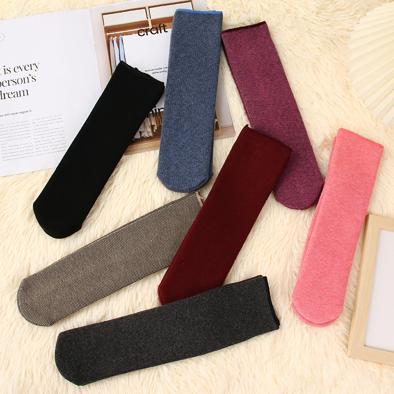 New Cross-Border Floor Socks, Fleece-Lined Cotton Socks, Vertical Striped Unisex Snow Socks, Warm Mid-Calf Thick Socks, Wholesale in Stock