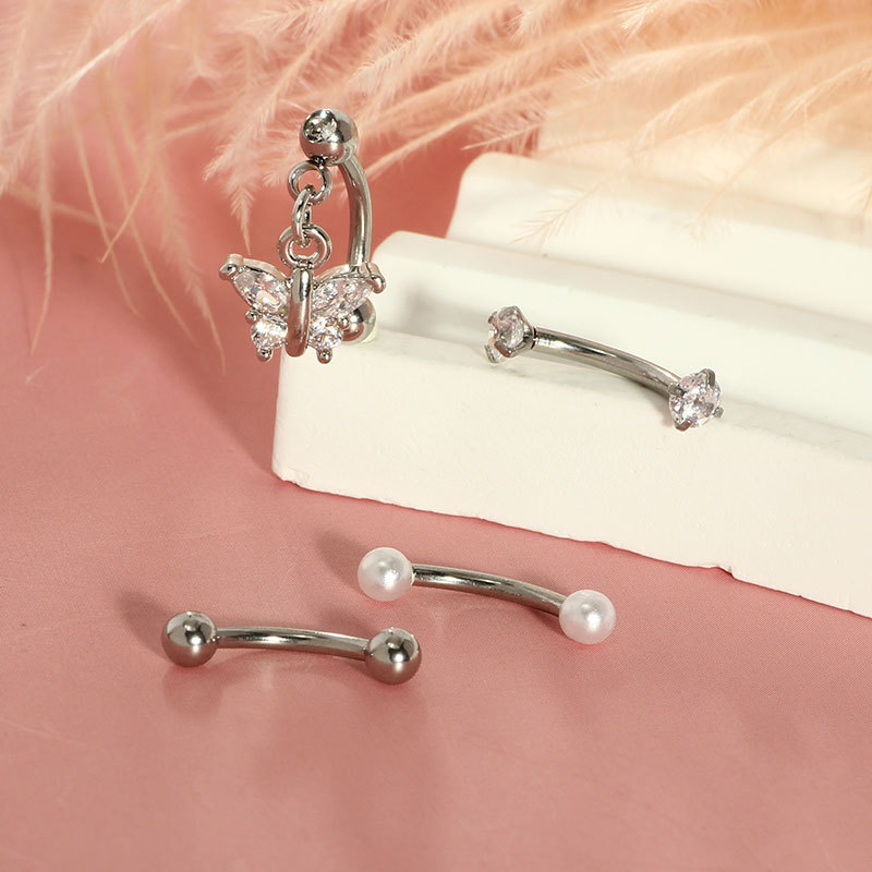 Stainless Steel 4-Piece Eyebrow Nail Angel Wings Heart-Shaped Zircon 16g Eyebrow Cartilage Piercing Jewelry detail image 5