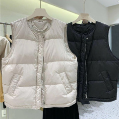 韓国版の気質の羽毛の綿のベストの肩の女性の秋冬の丸首のシンプルな袖なしのコートのベストの上着のファッション