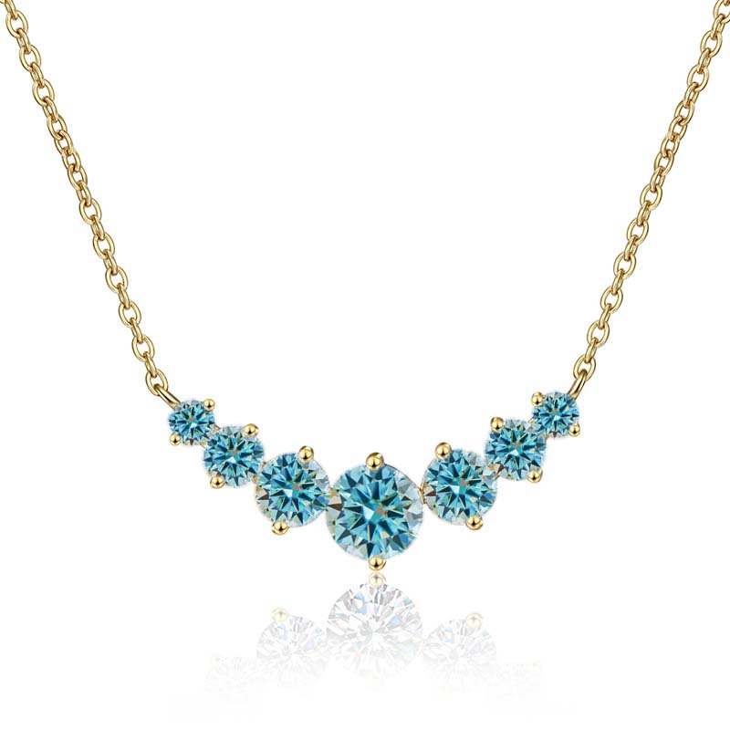 Collar de oro de plata esterlina s925 mujer sonrisa minimalista siete princesas collar de piedra de mosaico de color 2.8 quilates