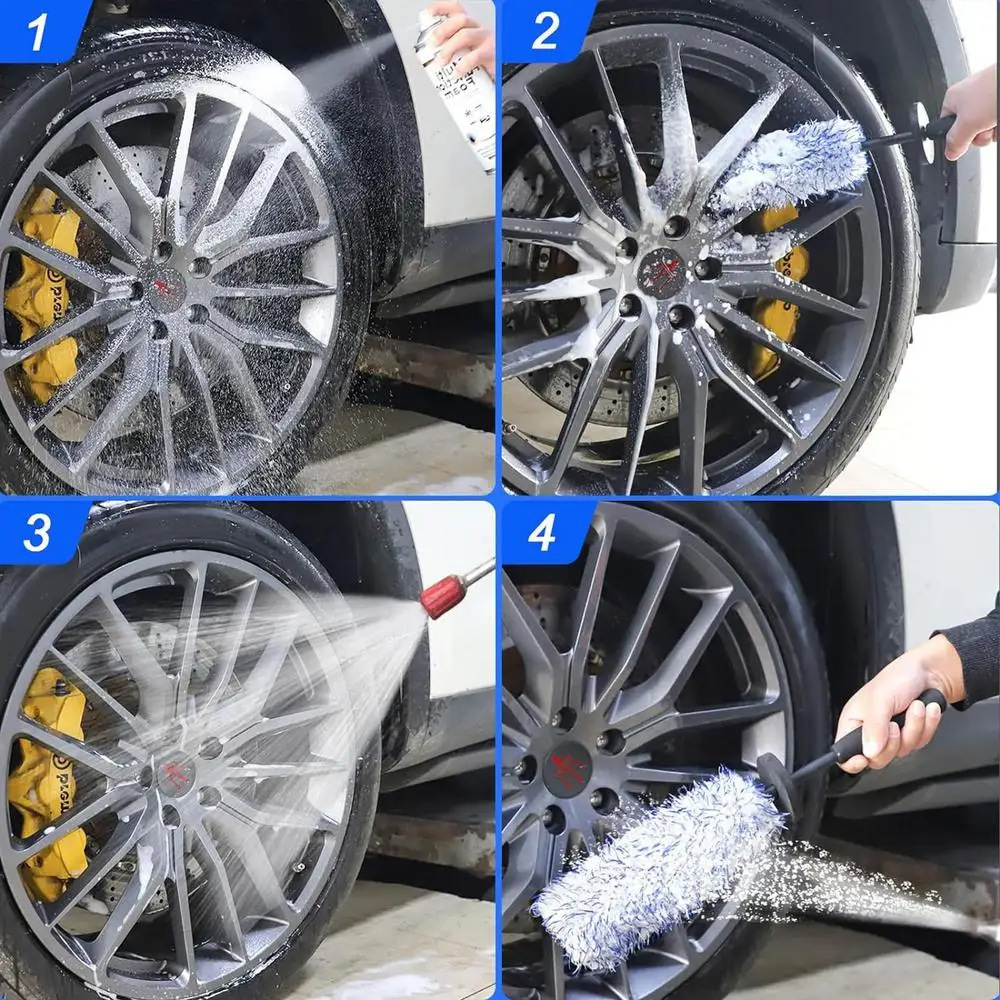Microfiber Twisted Long-Handled Tire Brush Car Wash Tool Decontamination Dust Duster Plush Car Wheel Hub Cleaning Brush