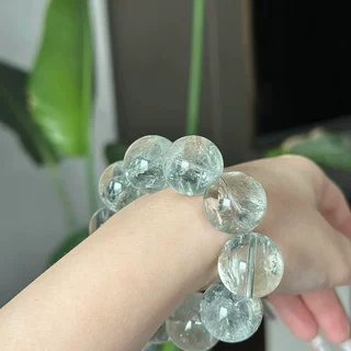 天然水晶手串女绿水晶绿阿塞斯特莱绿发晶夏季冰透招财手链送闺蜜