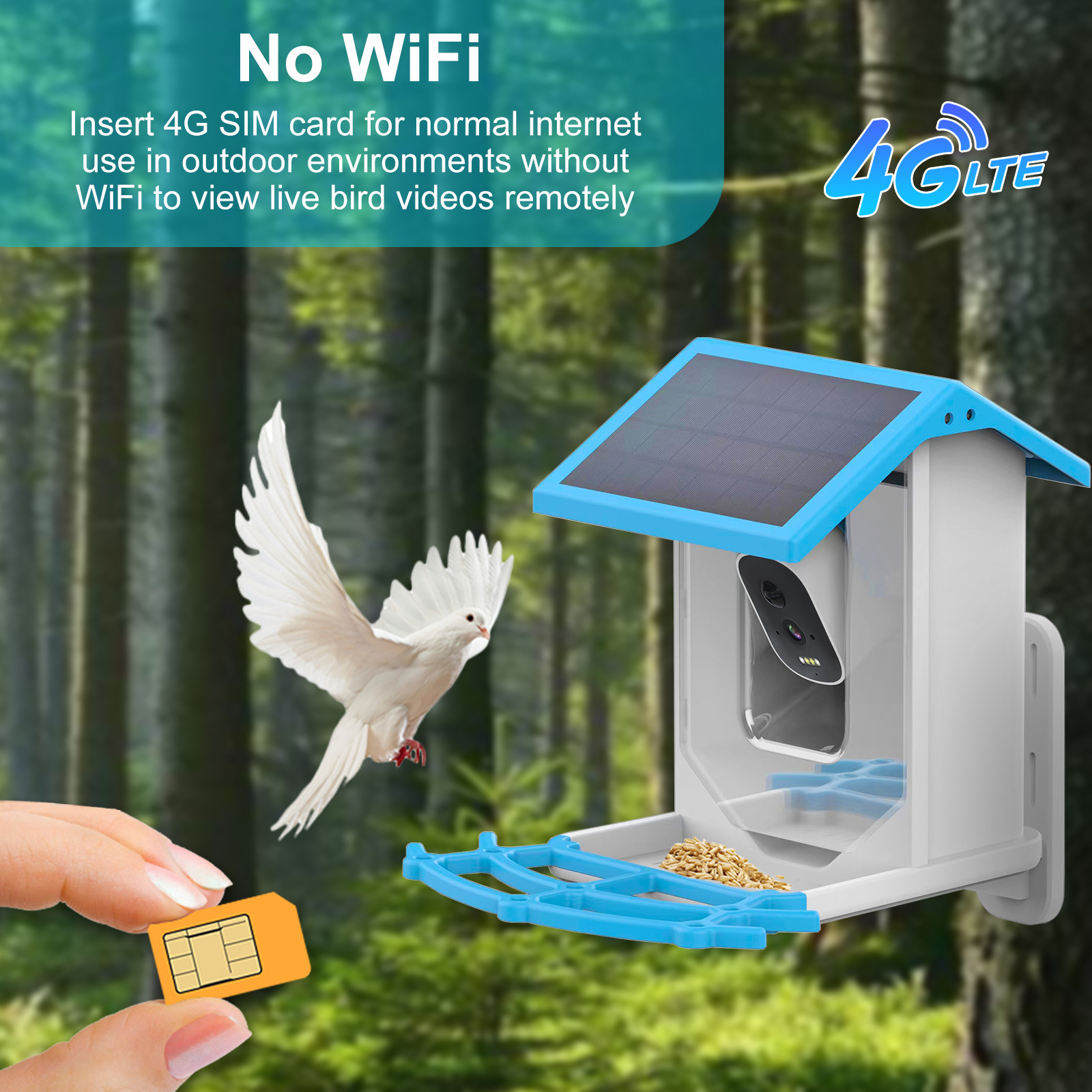 Fábrica de origen 4G inteligente alimentador de aves AI reconocimiento de aves 10000 energía solar 4MP alimentador de mascotas explosión transfronteriza