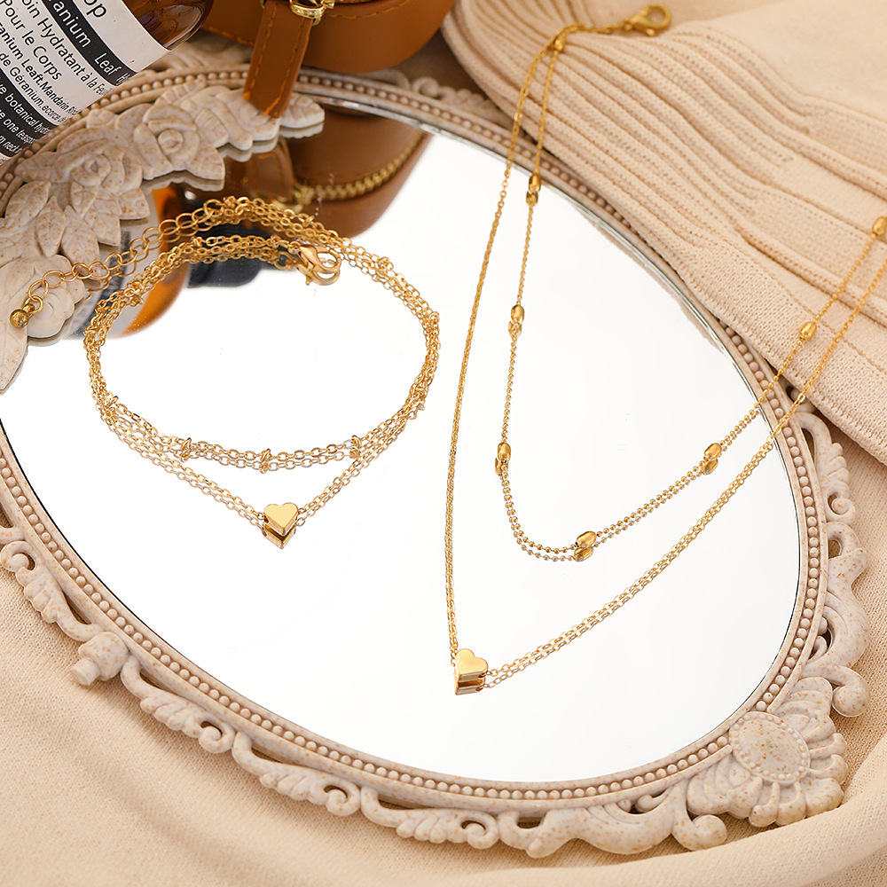 Fashion Gold Alloy Heart Bracelet Necklace Set