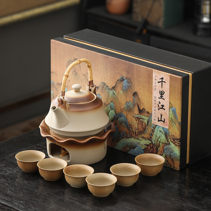 Japanese-Style Candle Tea Stove Set with Base for Warming Tea, Open Flame Orange Roasting Stove, Hot Tea Warmer, Heating Stove, Tea Warmer