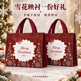 红色雪花徽章无纺布袋厂家现货节日礼物包装袋圣诞节伴手礼手提袋